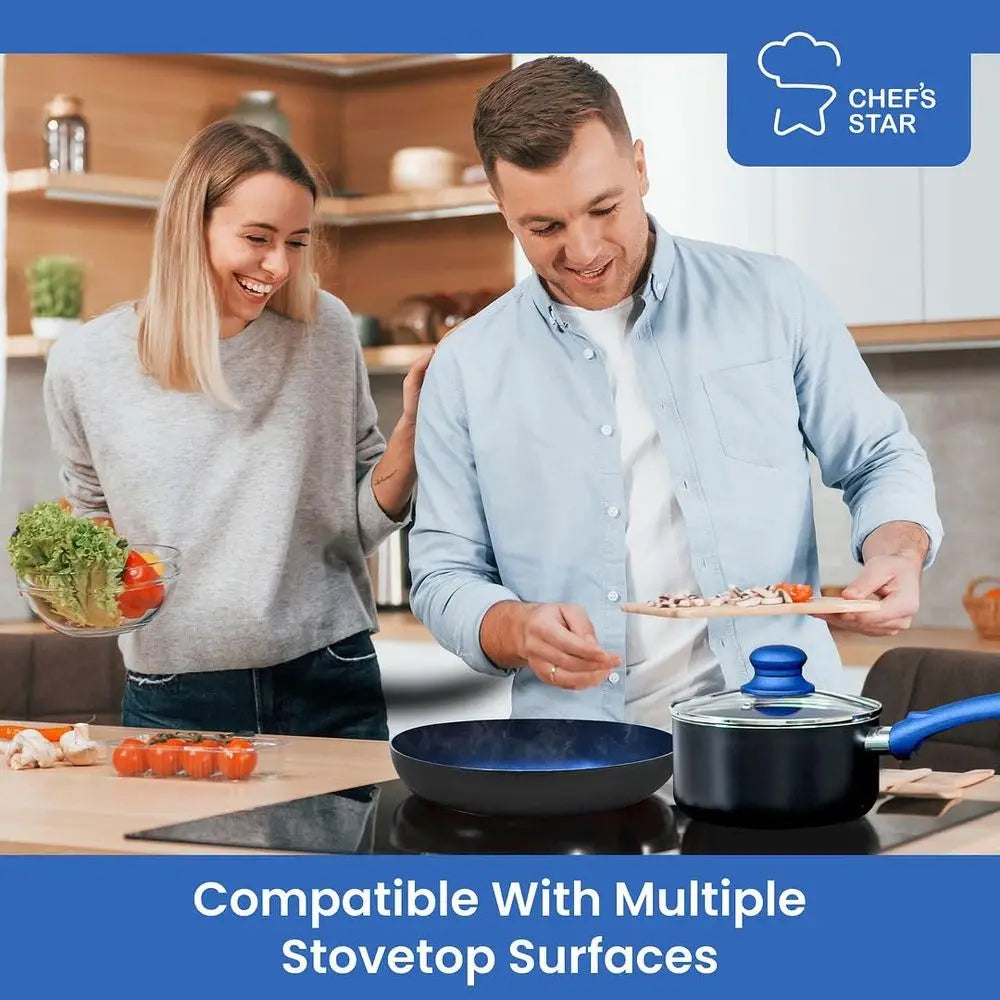 11 piece Blue Pots & Pan Aluminum Cookware Set, Nonstick