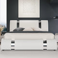 Faux Leather Bed Frame with Iron Pieces Decor, Low Platform  with Height-Adjustable Headboard