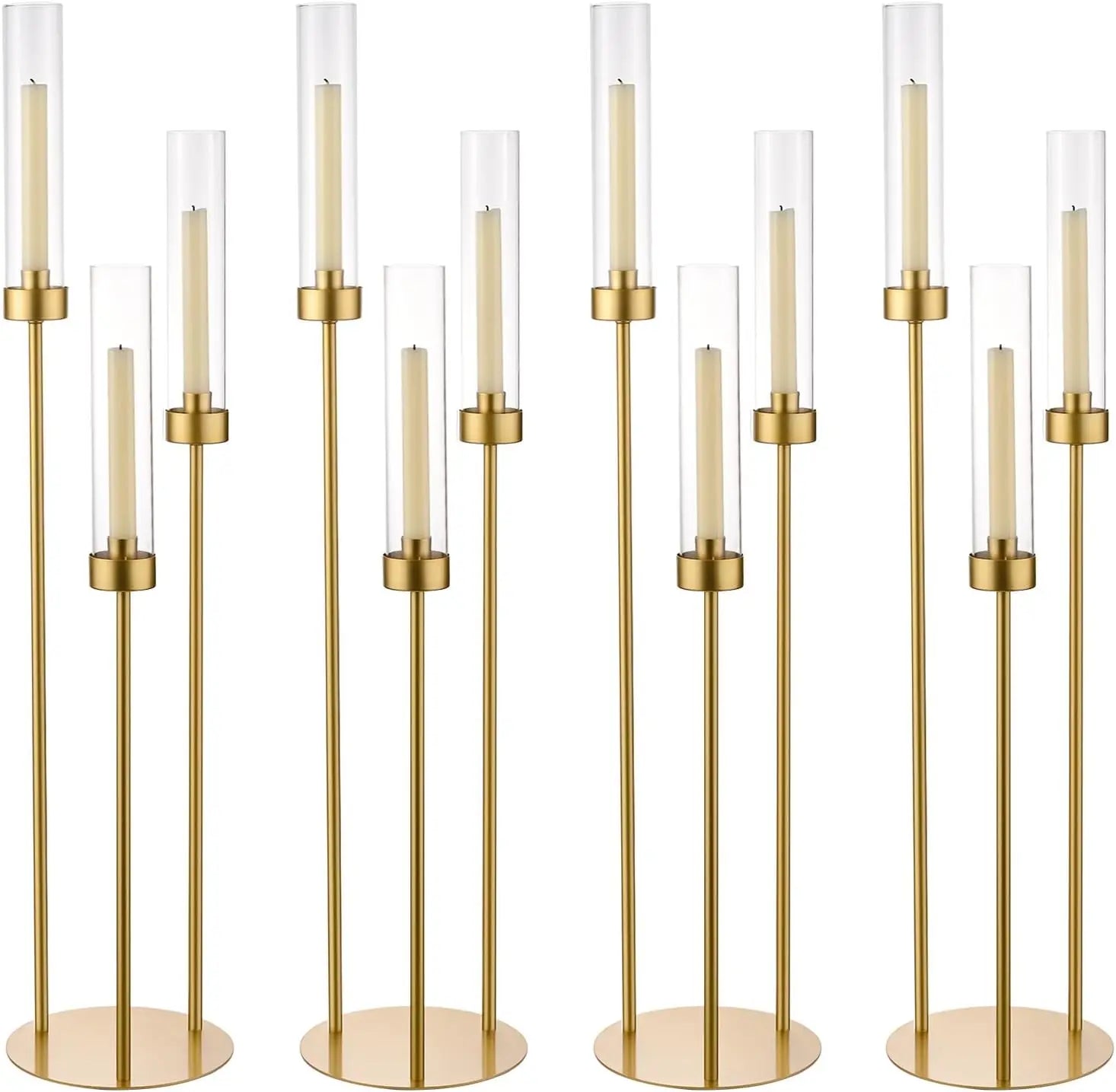 2/4/6/8/10pcs Gold Candelabra 3 Arm Candle Holders for Table