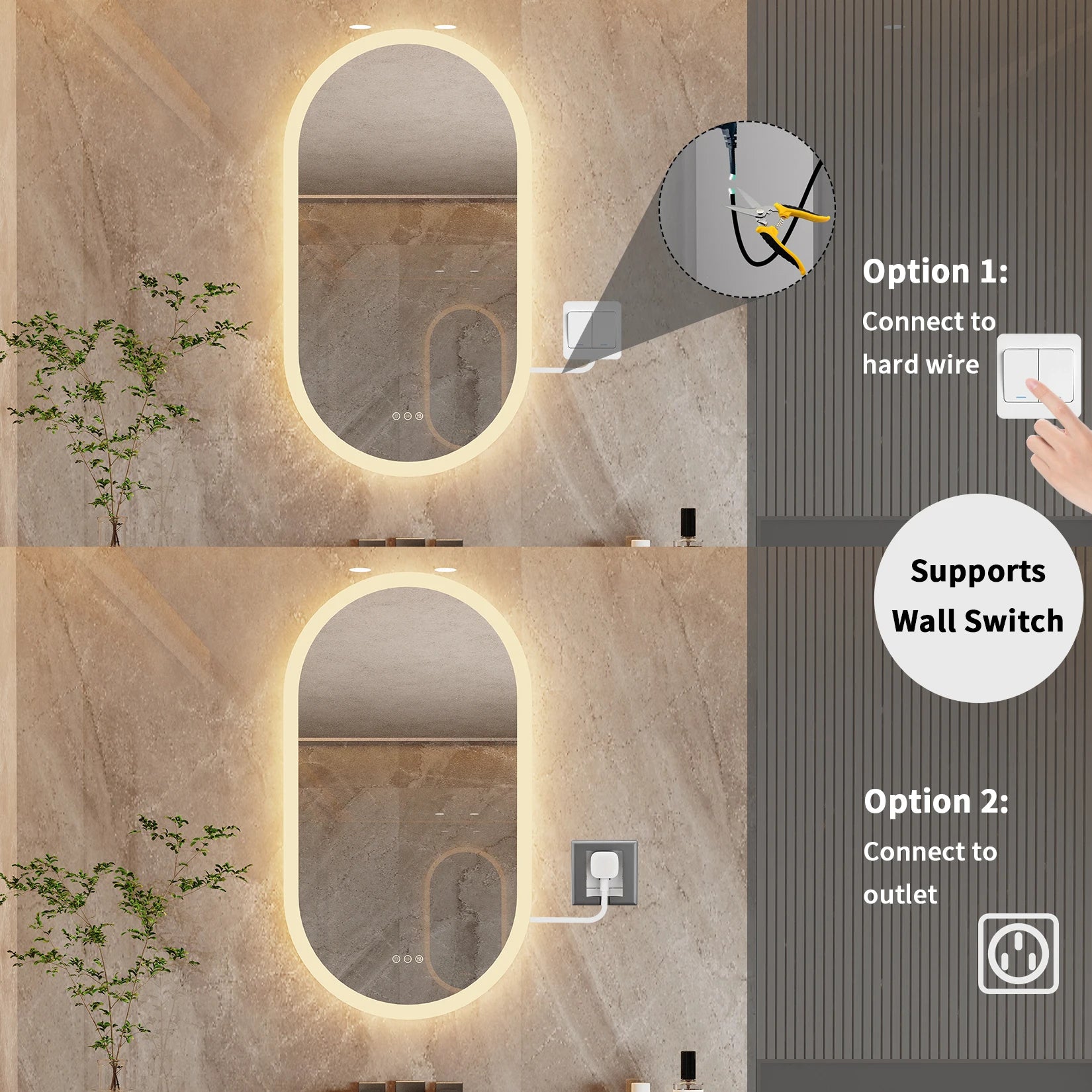Led Bathroom Mirror  Oval  with Lights Backlit, Frameless Wall Mirror with Lights Anti-Fog