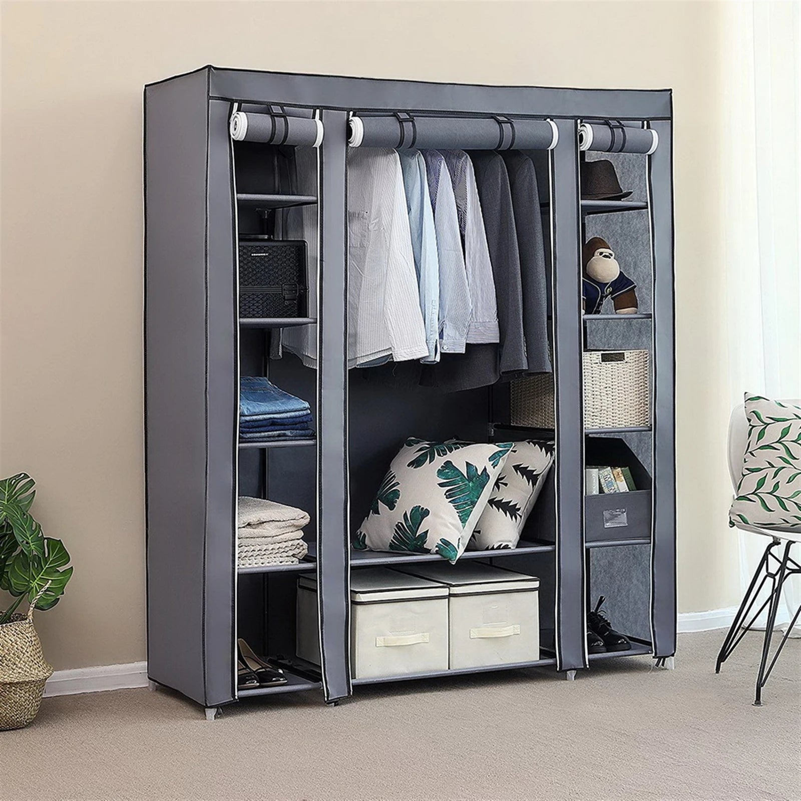 69" Portable Clothes Closet Wardrobe Storage Organizer with Non-Woven Fabric  Extra Strong and Durable