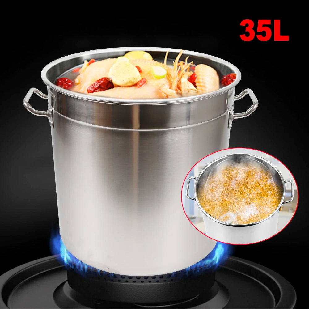 35L  Large Capacity Stainless Steel Cooking Pot for Soup with Lid Handle