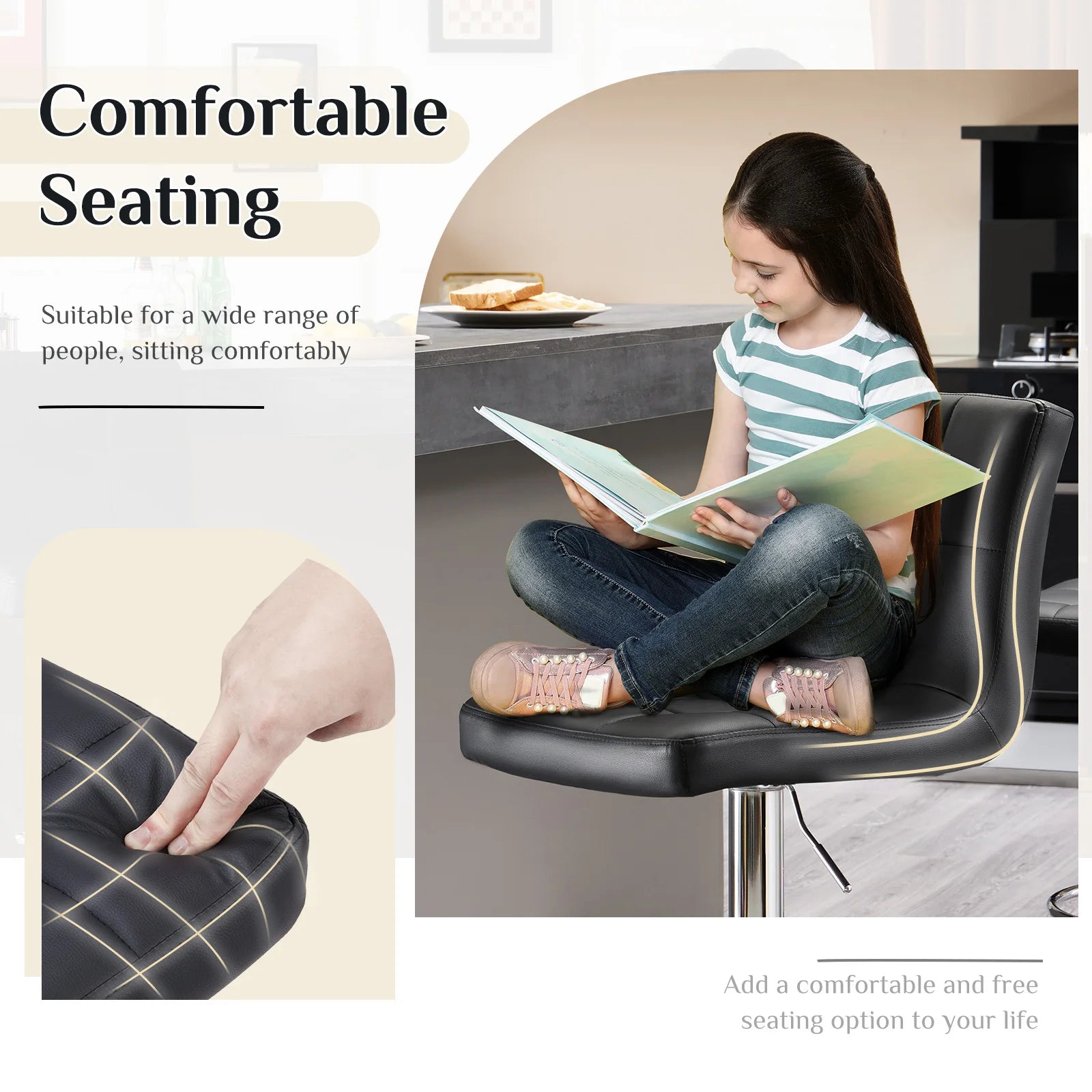 Leather upholstered Bar Stools Set of 2  ,SGS Certified Gas cylinder Comfortable Backrest