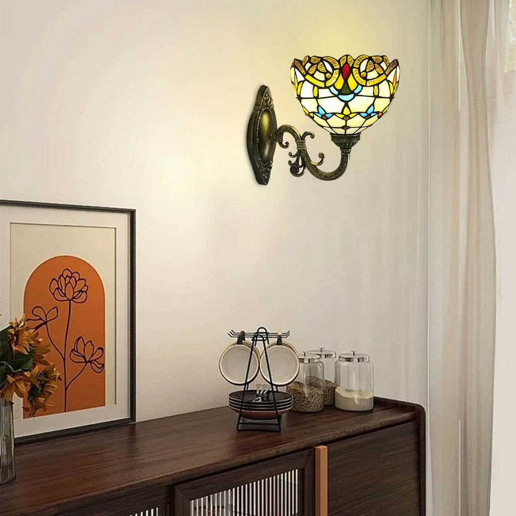 Tiffany Style Handmade Wall Sconce, Vintage Stained Glass Dome Lamp