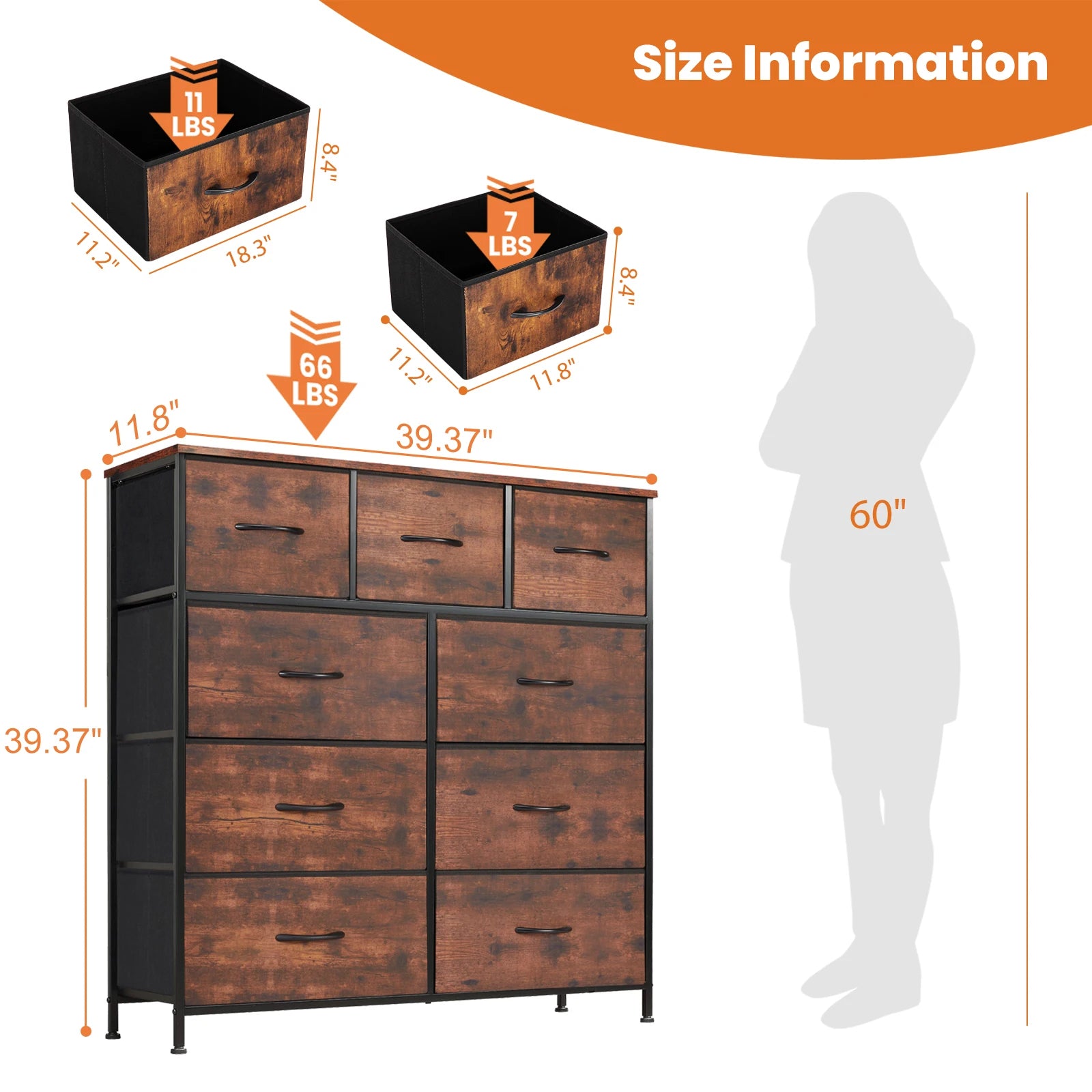 9 Drawer  Fabric  Dresser for Bedroom, Tall Storage  Chest Organizer for Clothes