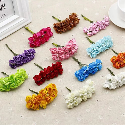 144PCS 1.5 cm Artificial Mini Paper Rose Flower Bouquet