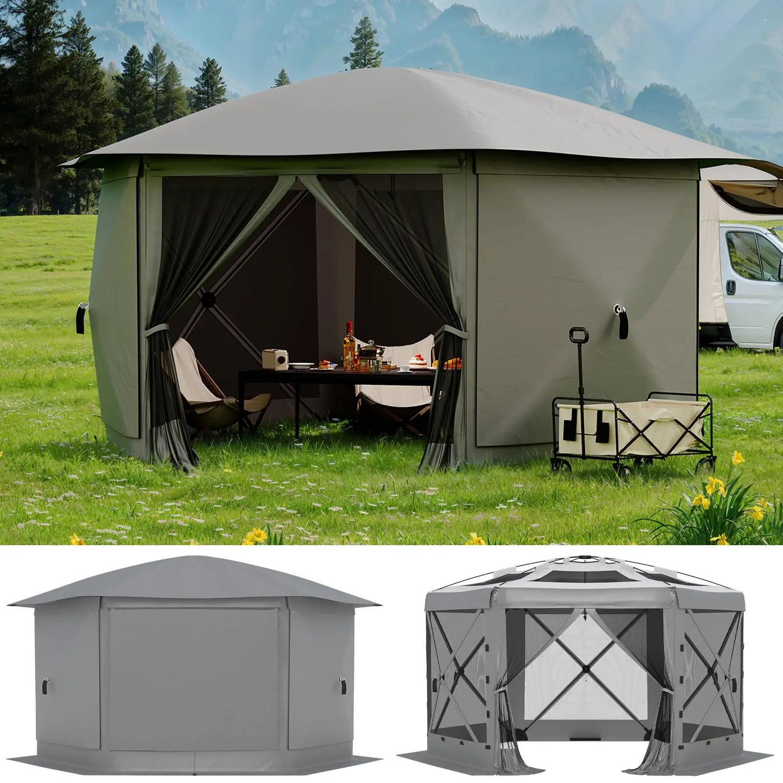 13FT  sided pop up canopy tent with mosquito netting & removeable roof