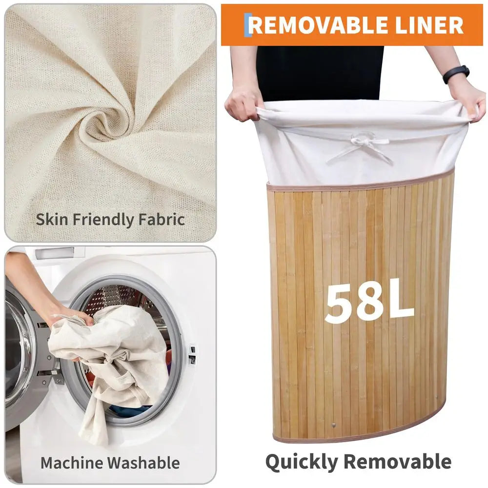 Laundry  Corner Basket with Lid, with Removable Liner, Vertical Slatted  Hamper with Handle, Triangle Clot