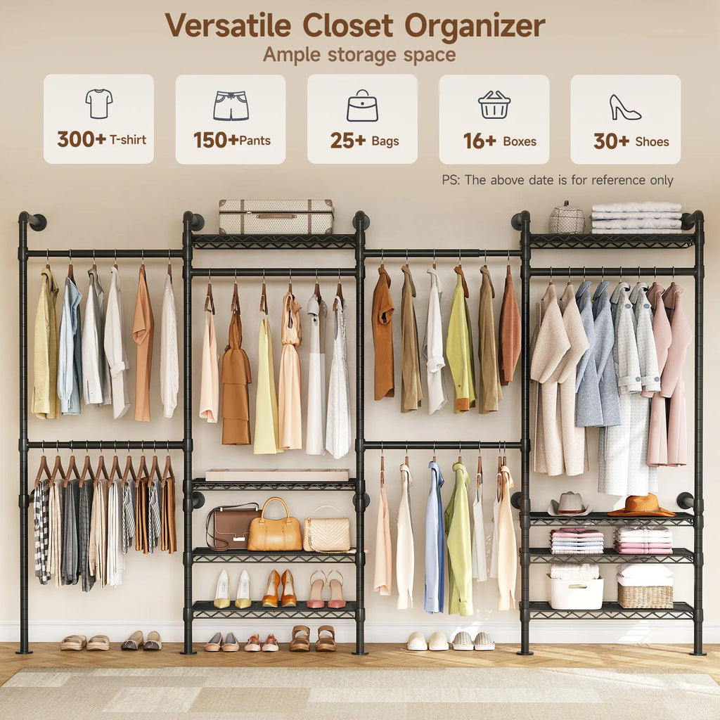 Wall Mounted Industrial Pipe  Clothes Rack, Closet Organizer  with Rods Expandable,