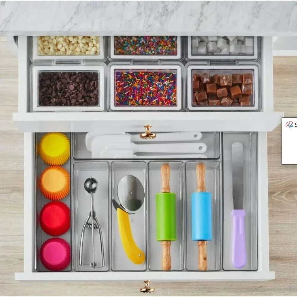 6 Piece Kitchen Drawer Organizer Set Modular Storage Bins BPA Free Clear Plastic