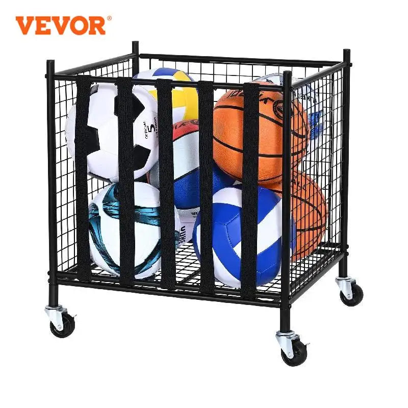 Rolling Sports Ball Storage Cart  Steel Rack for Garages Gym and Schools