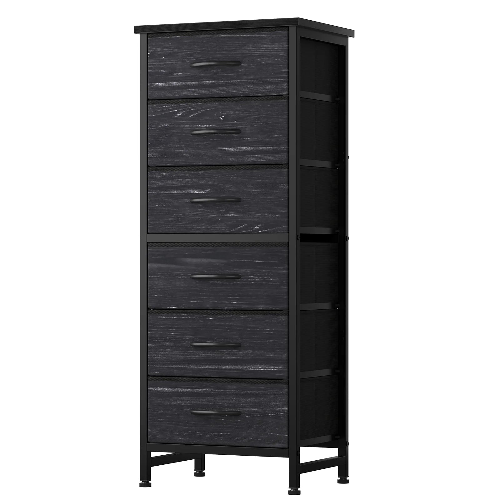 Tall 6 Fabric Drawer Dresser  for Bedroom Wood Top and Metal Frame Skinny Chest