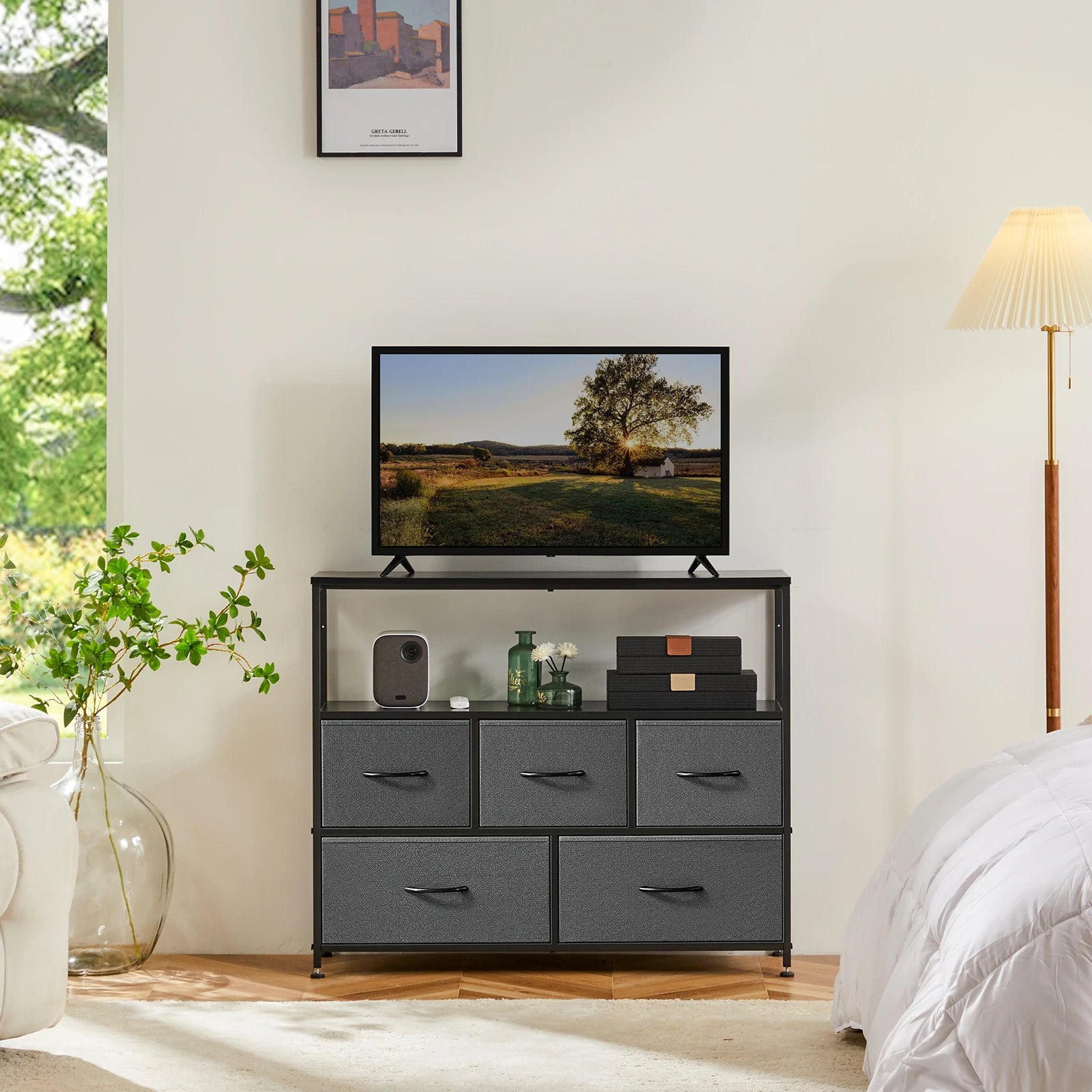 Shoe Cabinet Dresser With 5 Fabric Drawers Toy Storage TV Stand Multilayer Shoe Rack