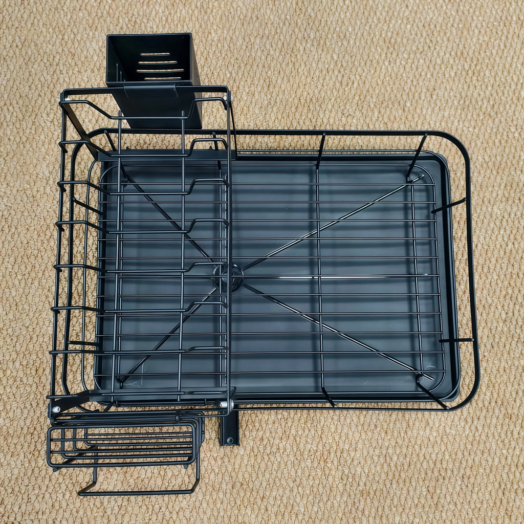 2-Tier Expandable Dish Drying Rack with Drainboard, Utensil Holder & Cutting Board Organizer
