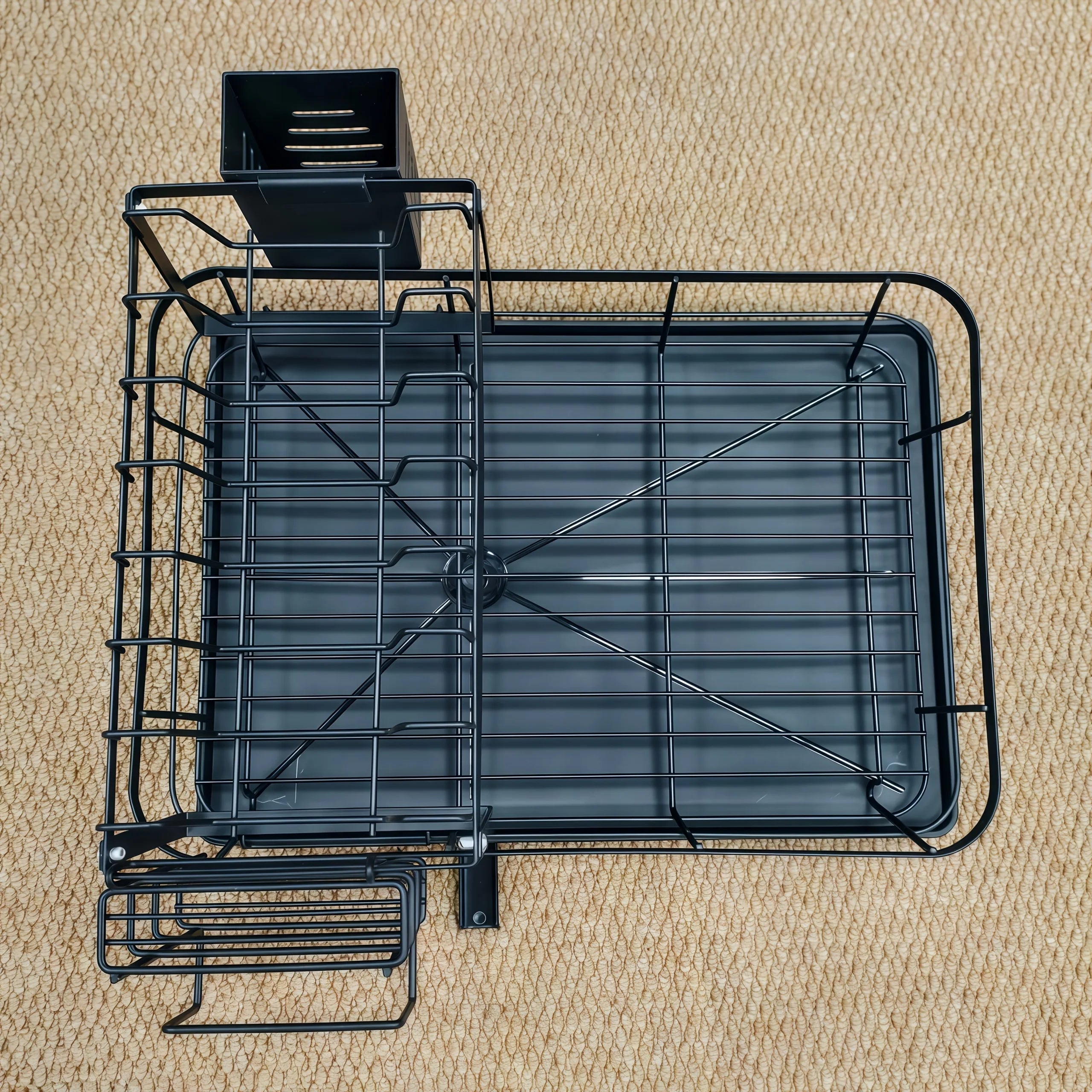 2-Tier Expandable Dish Drying Rack with Drainboard, Utensil Holder & Cutting Board Organizer