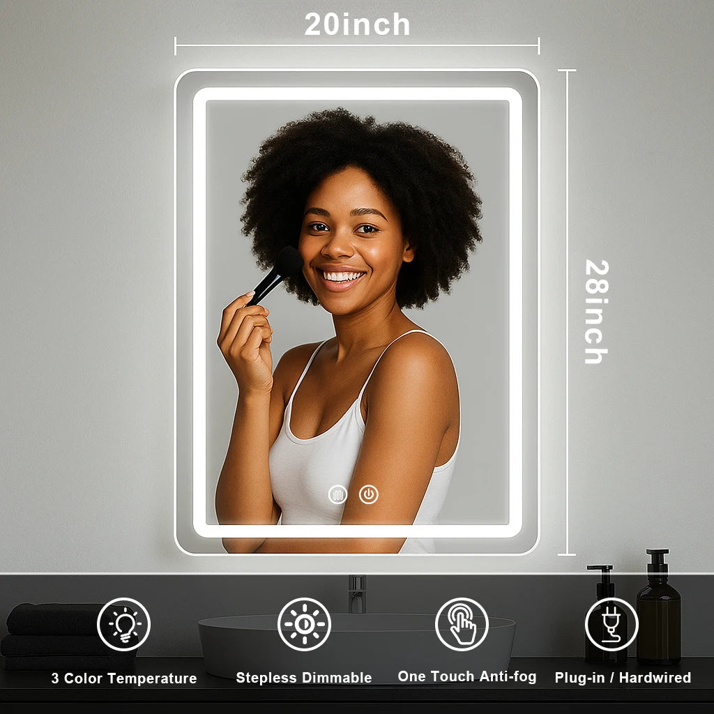 20x28 inch LED Bathroom Mirror Vanity  with Backlit Lights Fogless  Wall Mounted with Demister