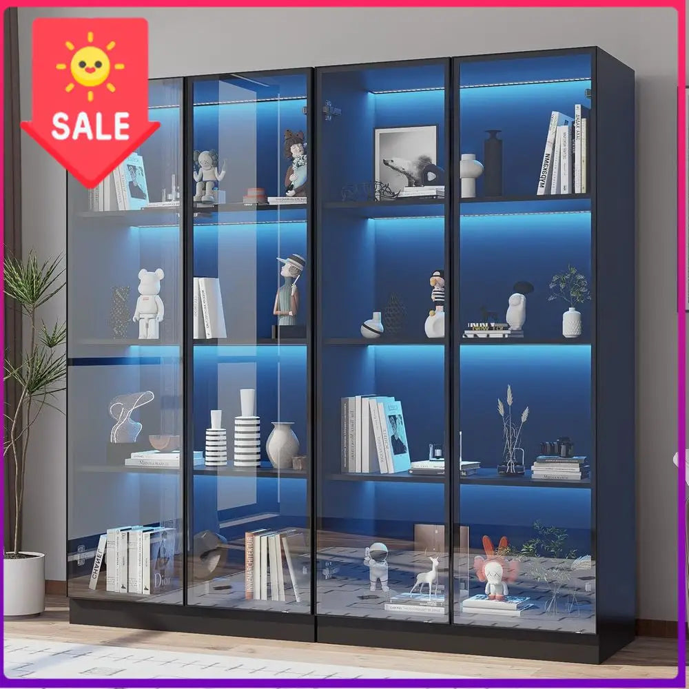 LED-Illuminated 4-Tier Glass Display Cabinet