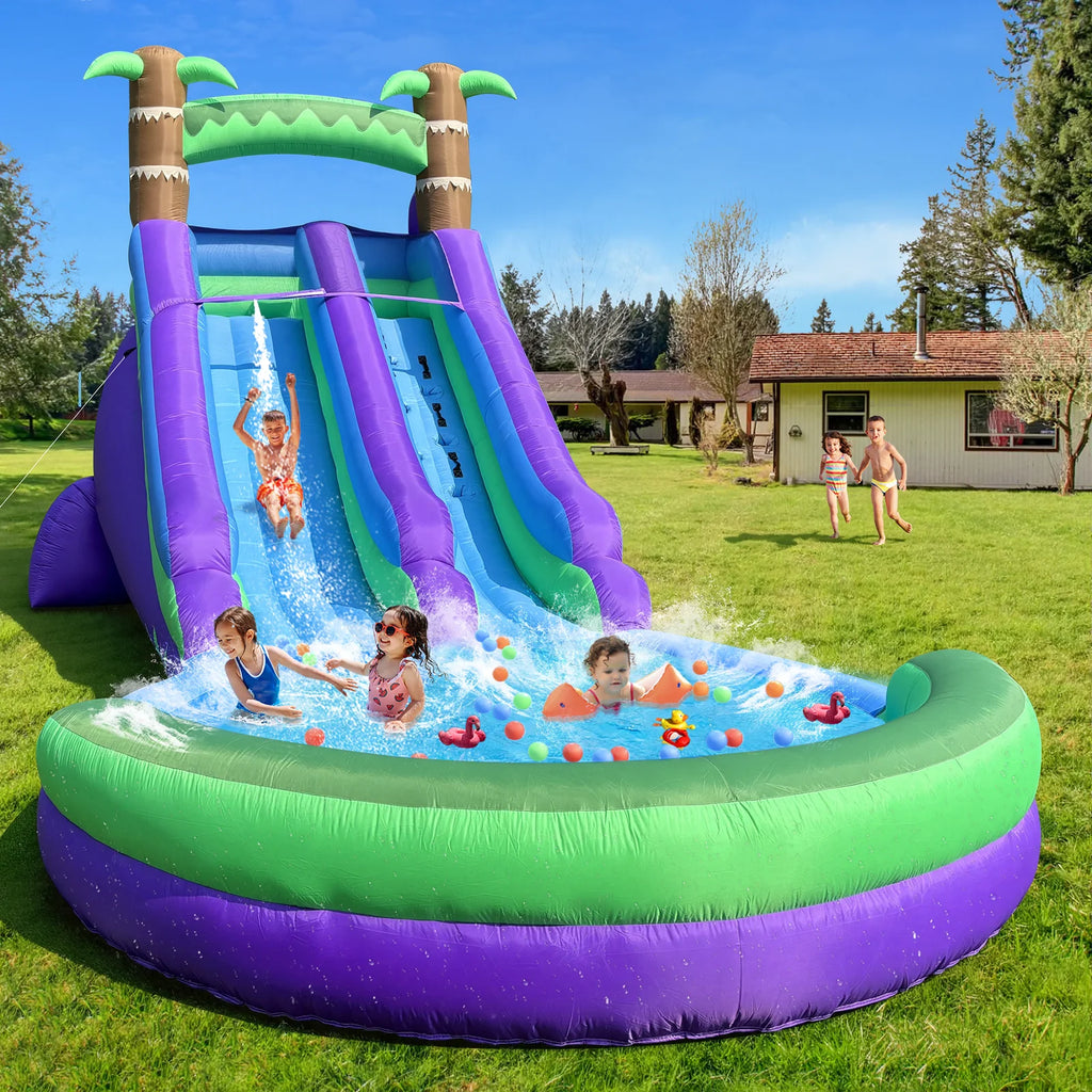 20FT  Kids Inflatable Water Slide Park with  Climbing Wall,  Dual Slides And Splash Pool