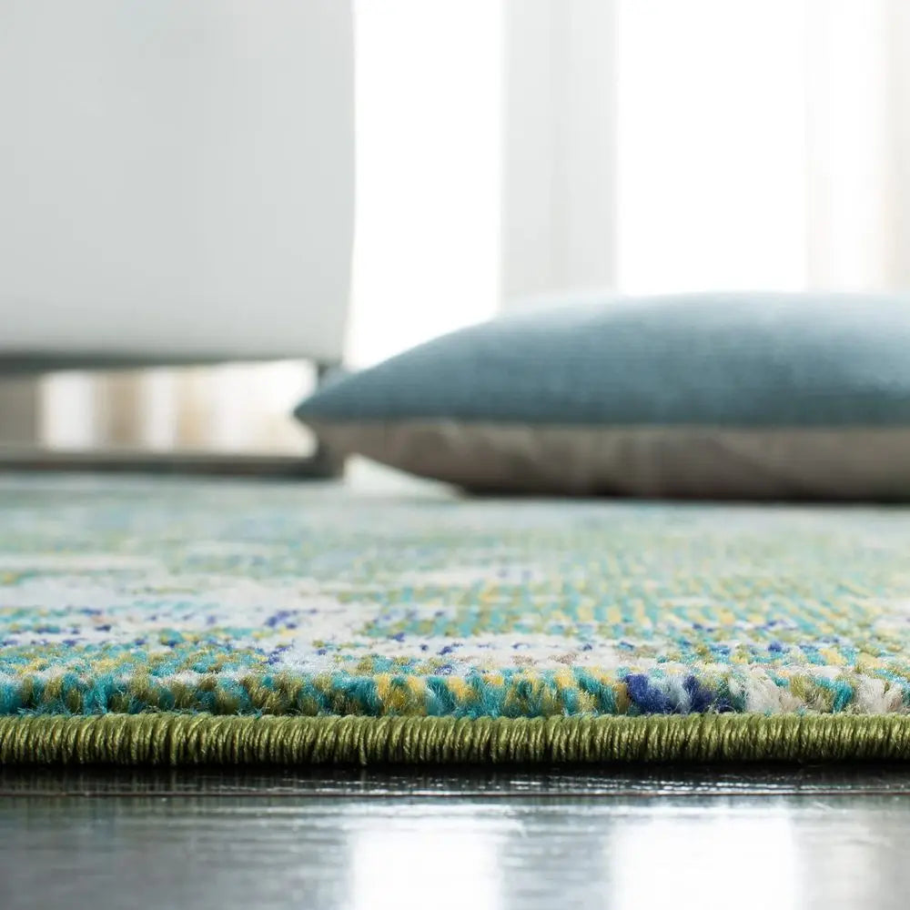 Area Rug 12 x 15, Green amp Turquoise, Boho Abstract Distressed Design, No Shedding , Easy Care,