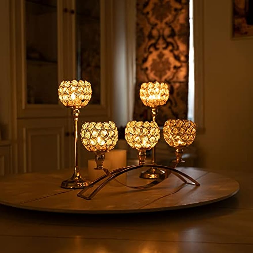Gold 3-Arms Candle Holders Tealight  Stand for Table