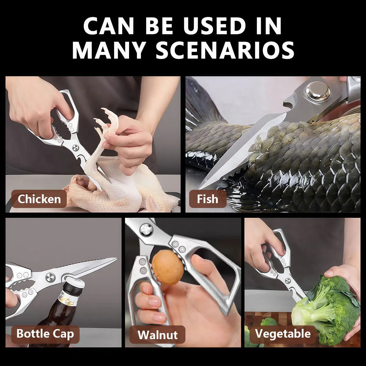 Stainless Steel Kitchen Shears Multifunctional   Cutting Vegetables Meat Fish