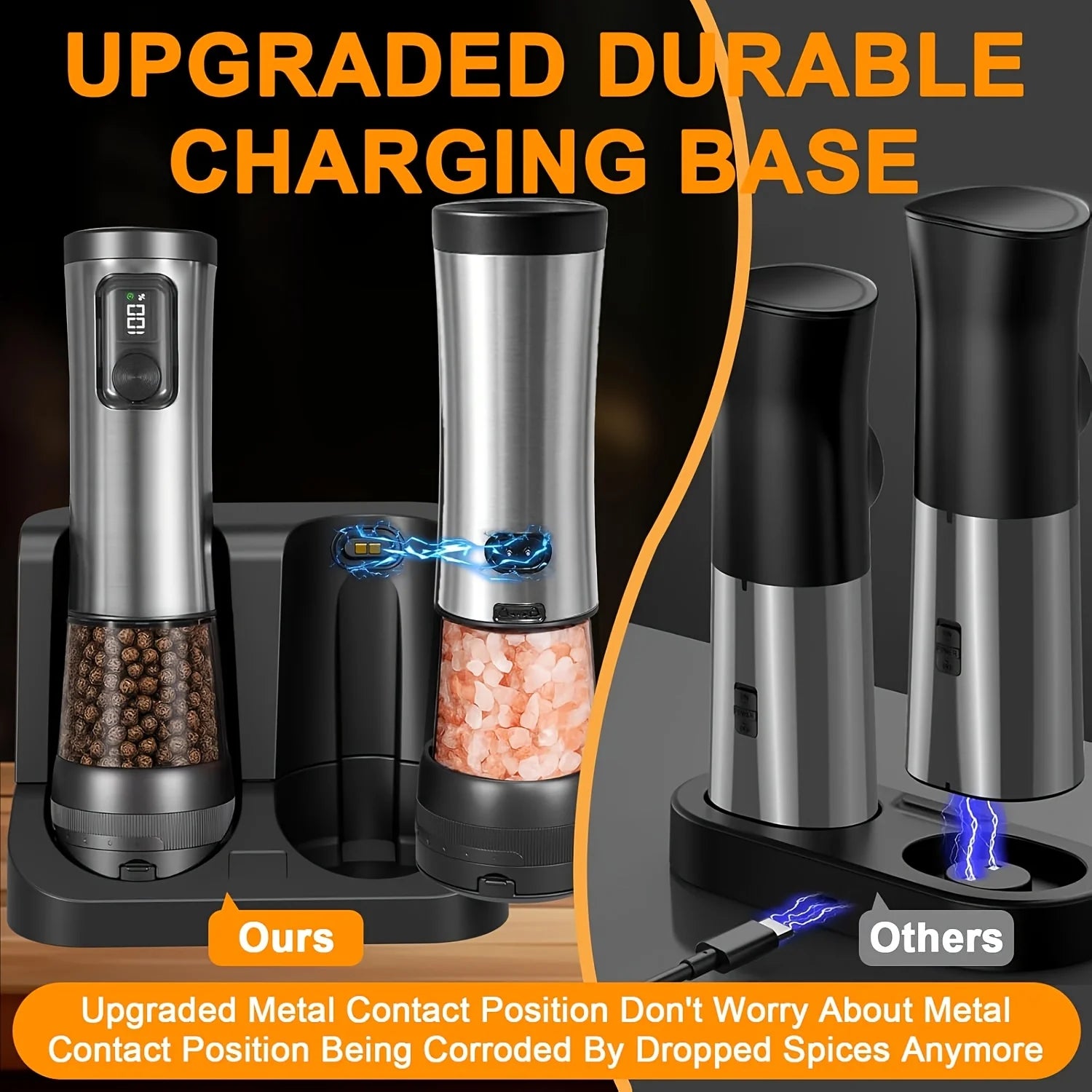 Automatic Electric Salt and Pepper Grinder Set with Rechargeable Battery , Stainless Steel