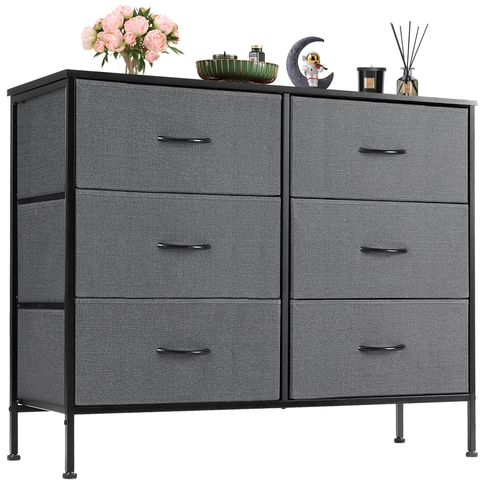 6 Fabric Drawers Nightstand  With Storage  Display Cabinet