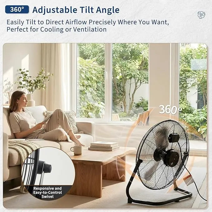 12/20 Inch Floor Fan, 3 Speeds 4800 CFM High Velocity Heavy Duty Fan, 360° Adjustable Tilt,