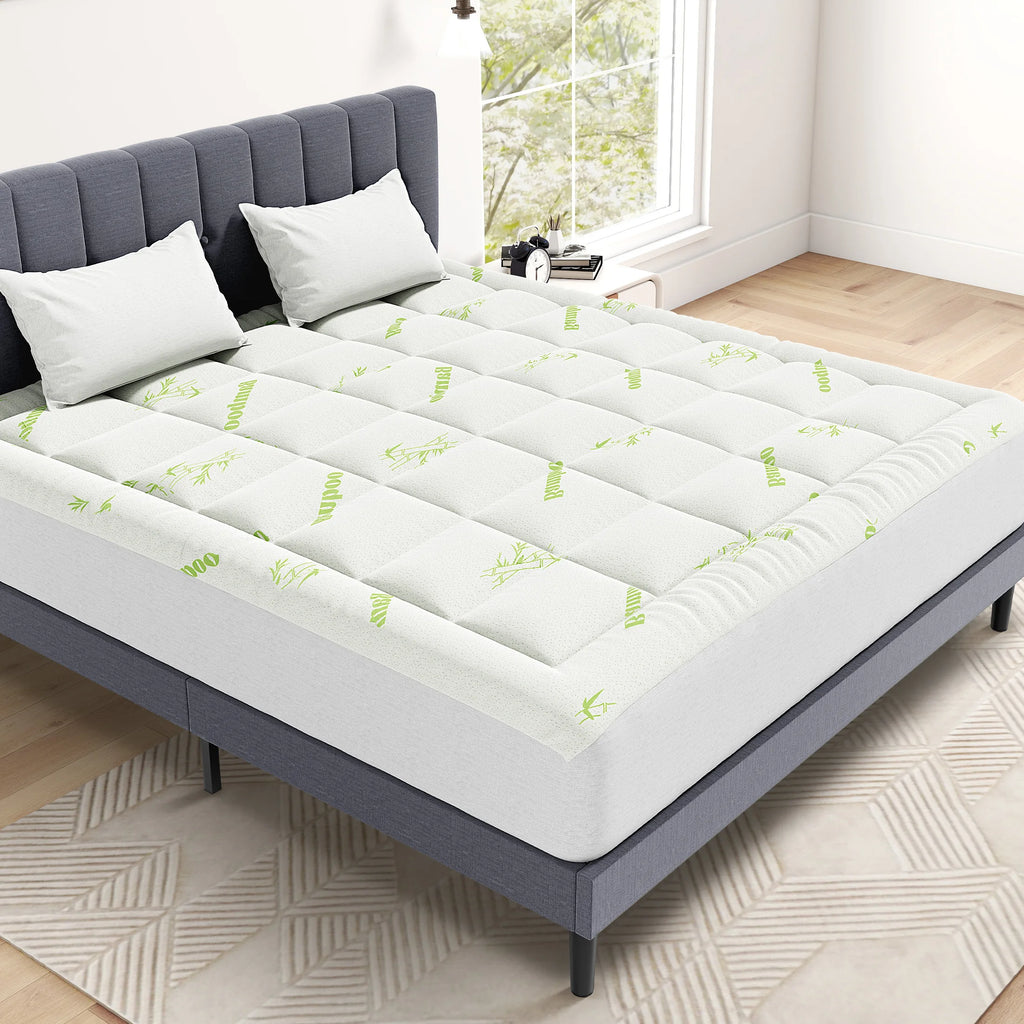 MCQ 400g Bamboo Viscose Mattress Topper Ultra Soft Pillow Top with Stretchable Pockets Breathable Cooling