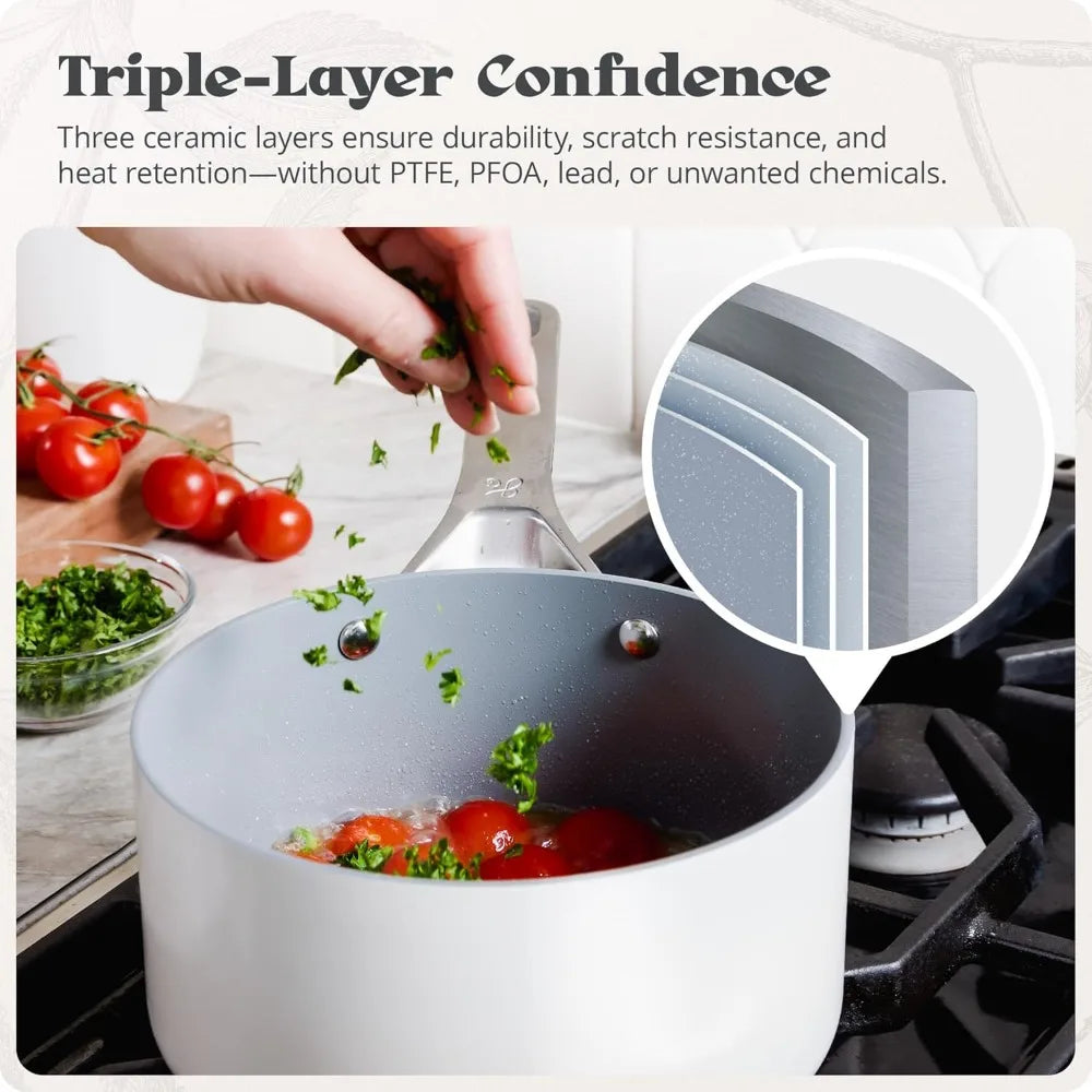 Non-Toxic Ceramic Nonstick  Cookware Set – Triple-Layer with Lids, PFAS