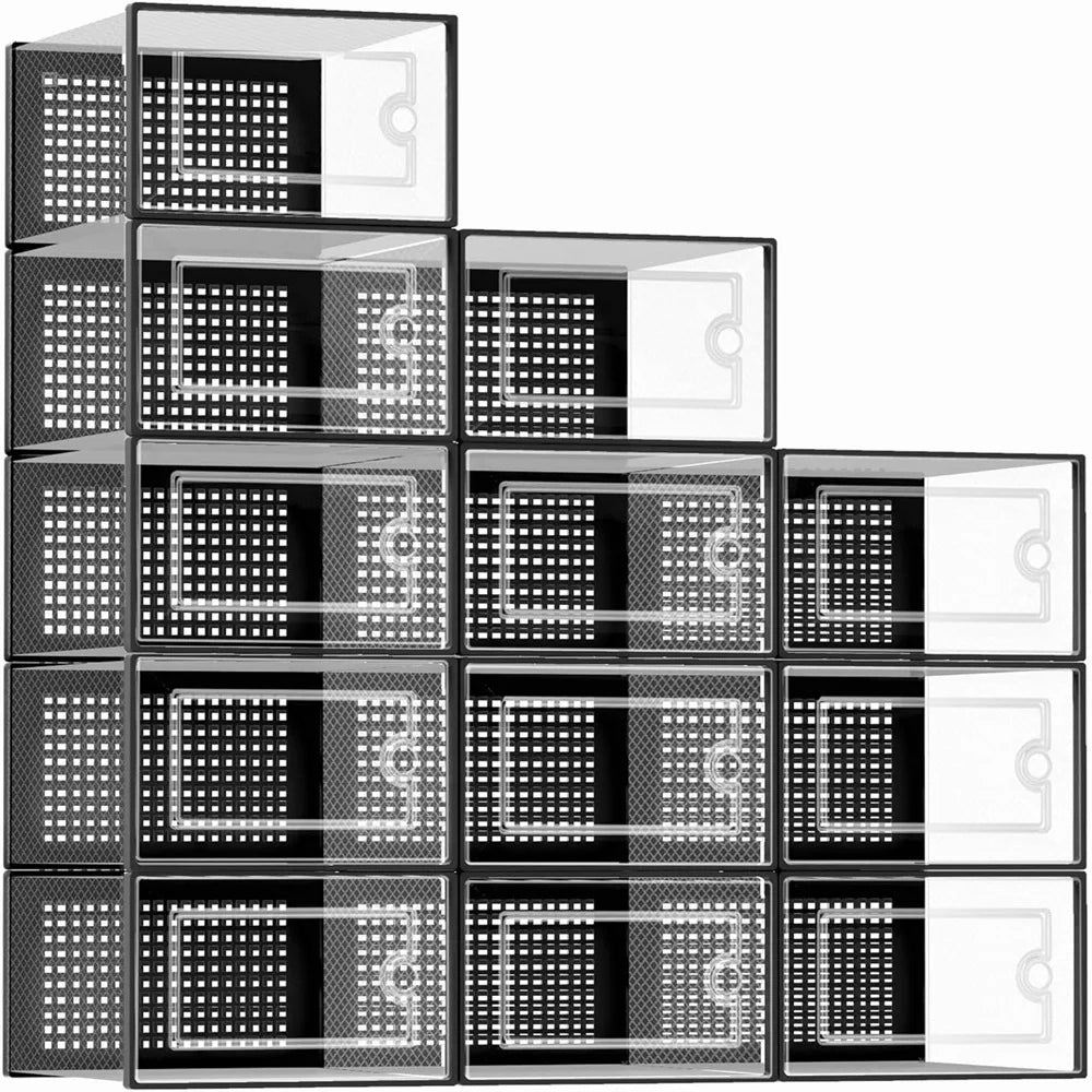 12-Pack Clear Stackable Shoe Storage Boxes, Foldable Closet Organizer