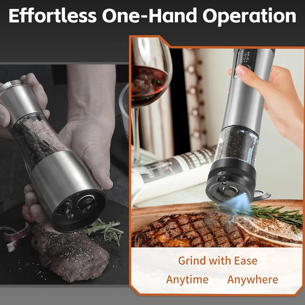 Automatic Electric Salt and Pepper Grinder Set with Rechargeable Battery , Stainless Steel