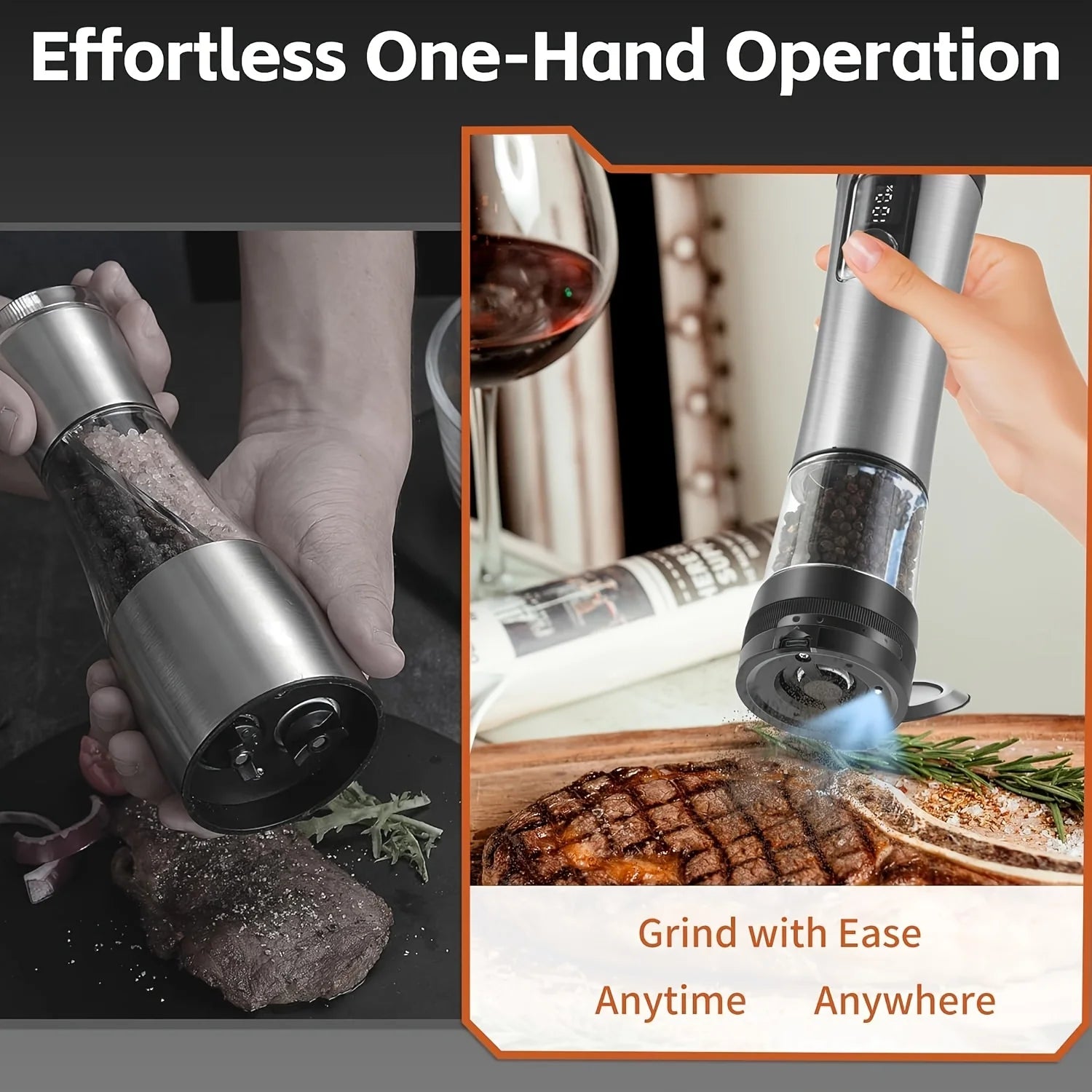 Automatic Electric Salt and Pepper Grinder Set with Rechargeable Battery , Stainless Steel