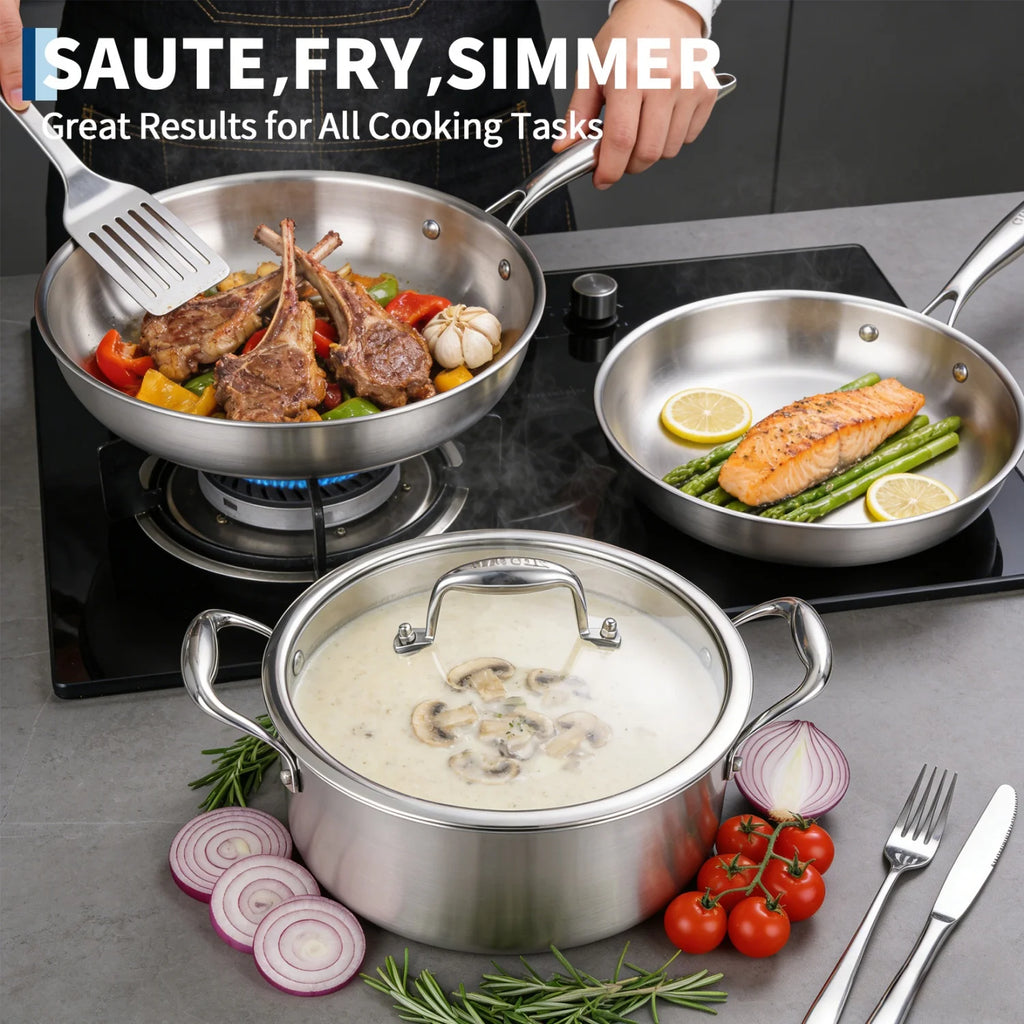 3 Ply Stainless Steel 11-Piece Cookware Set with Lids,