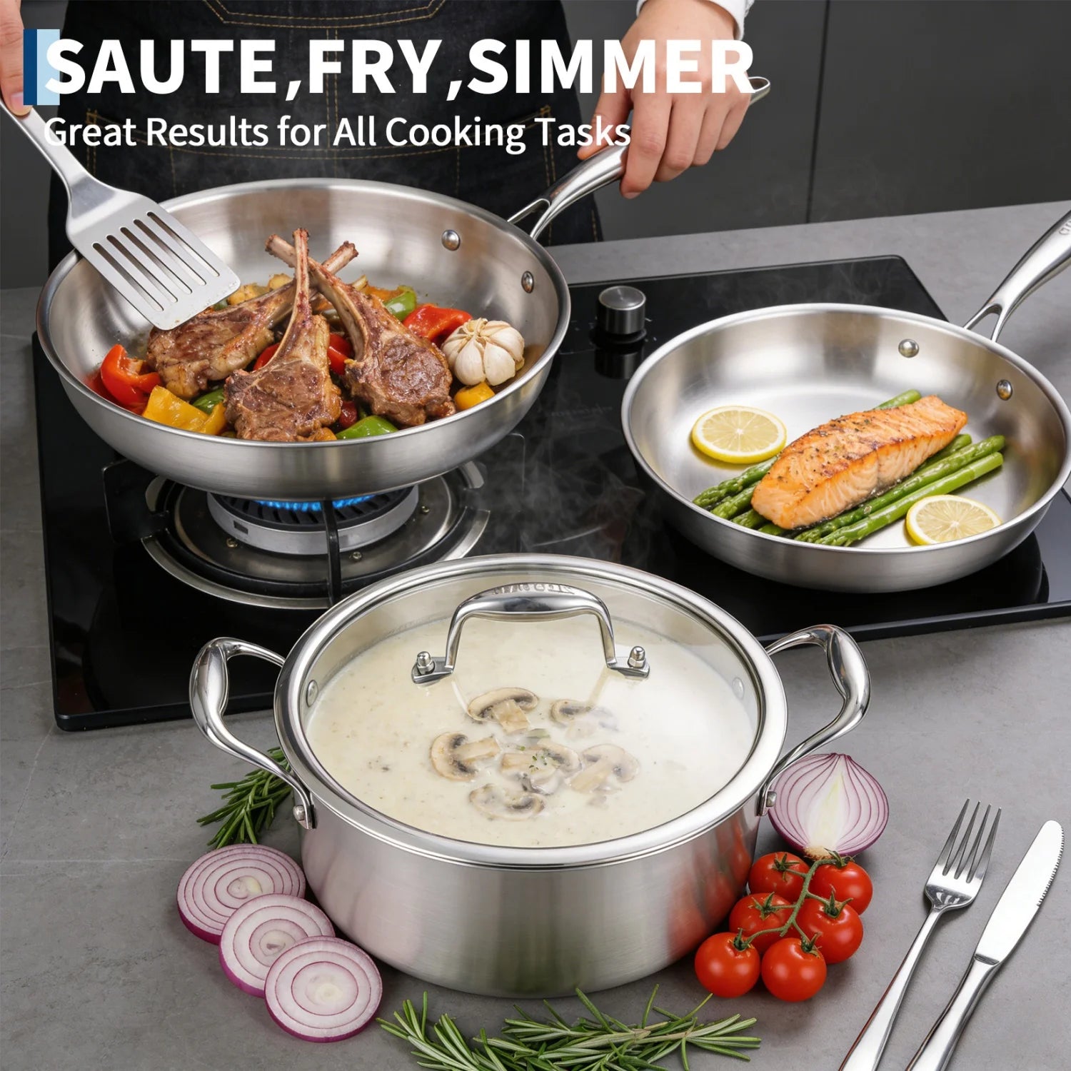 3 Ply Stainless Steel 11-Piece Cookware Set with Lids,