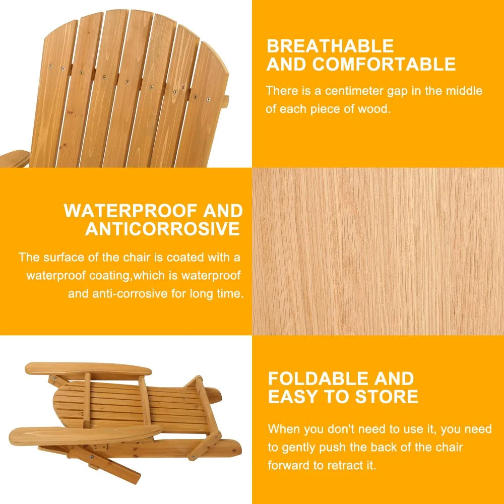 Set of 2 Adirondack Outdoor folding Patio Deck Wood Lounge Chair