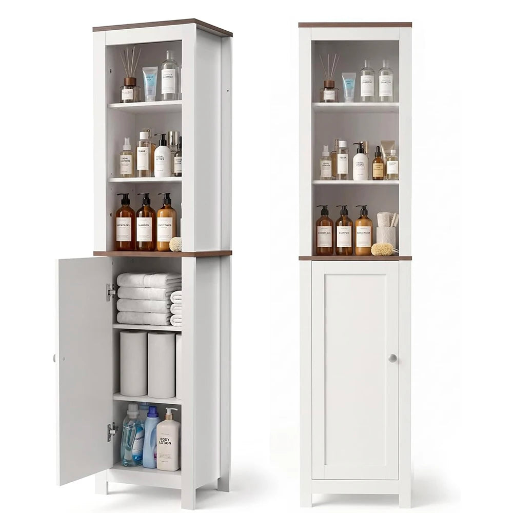 , 66.1 inch  Bathroom Storage Cabinet, Narrow Freestanding Organizer with Adjustable Shelves, Doors, & Anti Tip Design