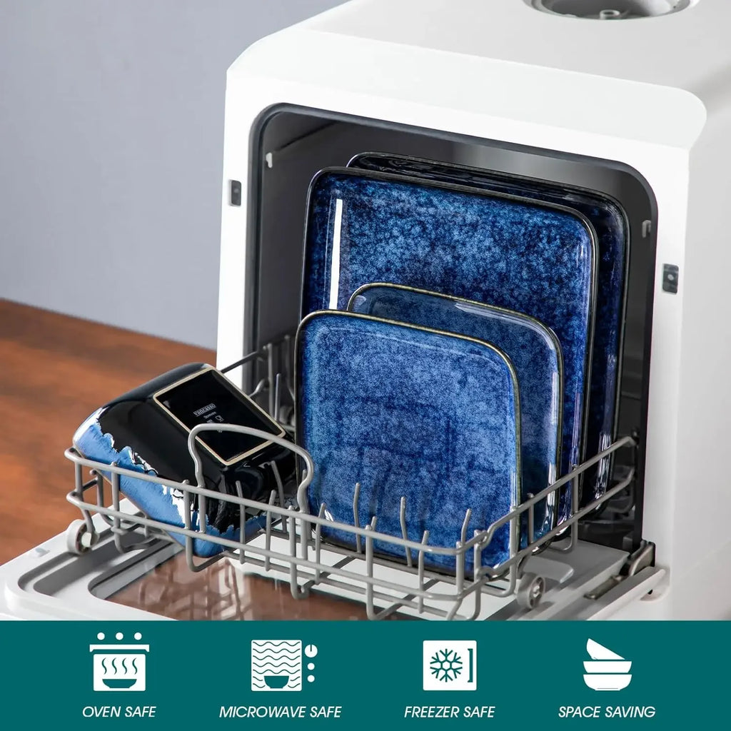 Stern Blue Square Dinnerware Set 16 Pieces Kitchen  Stoneware
