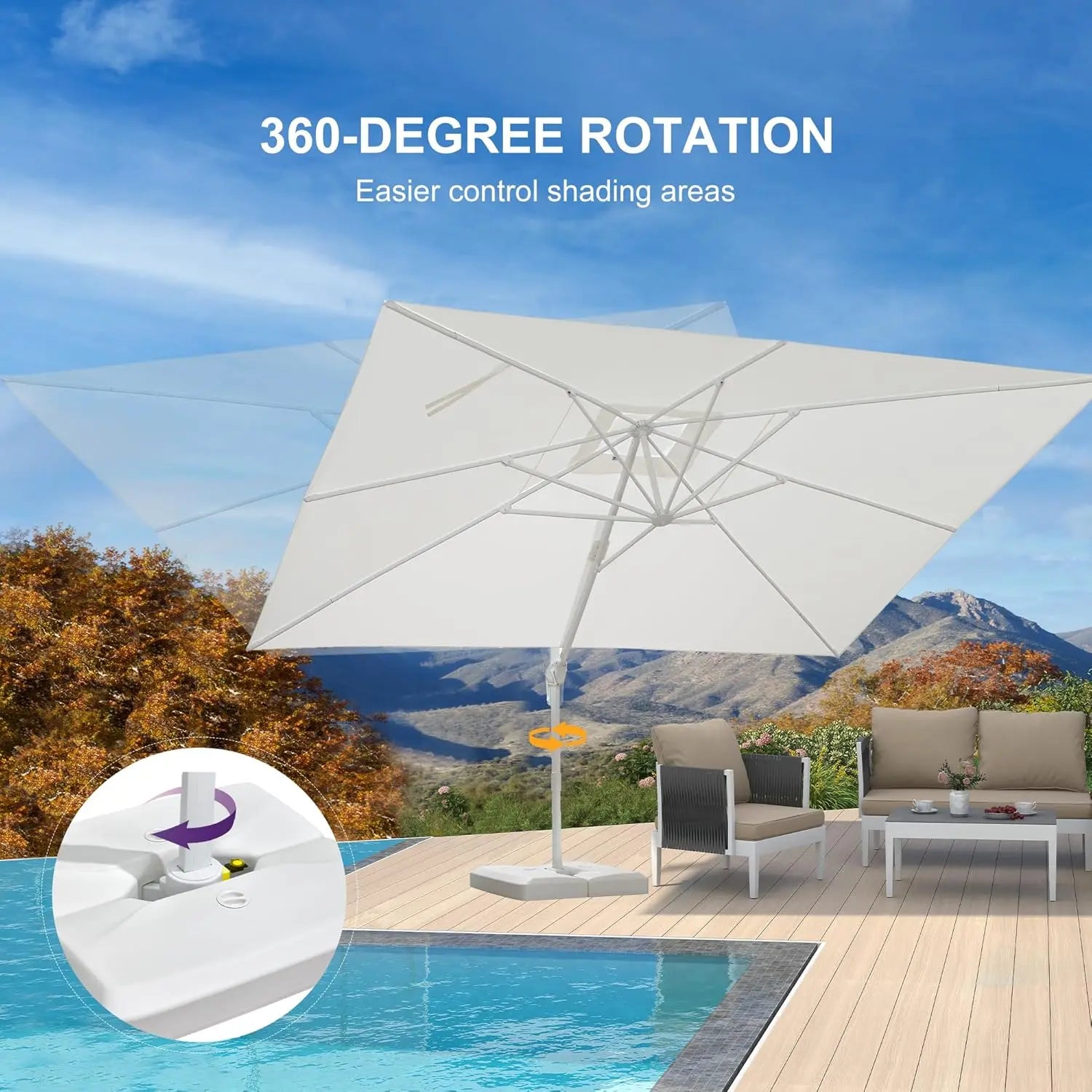 10' × 13' Patio Umbrella With Base Square  Offset Windproof with 360°,