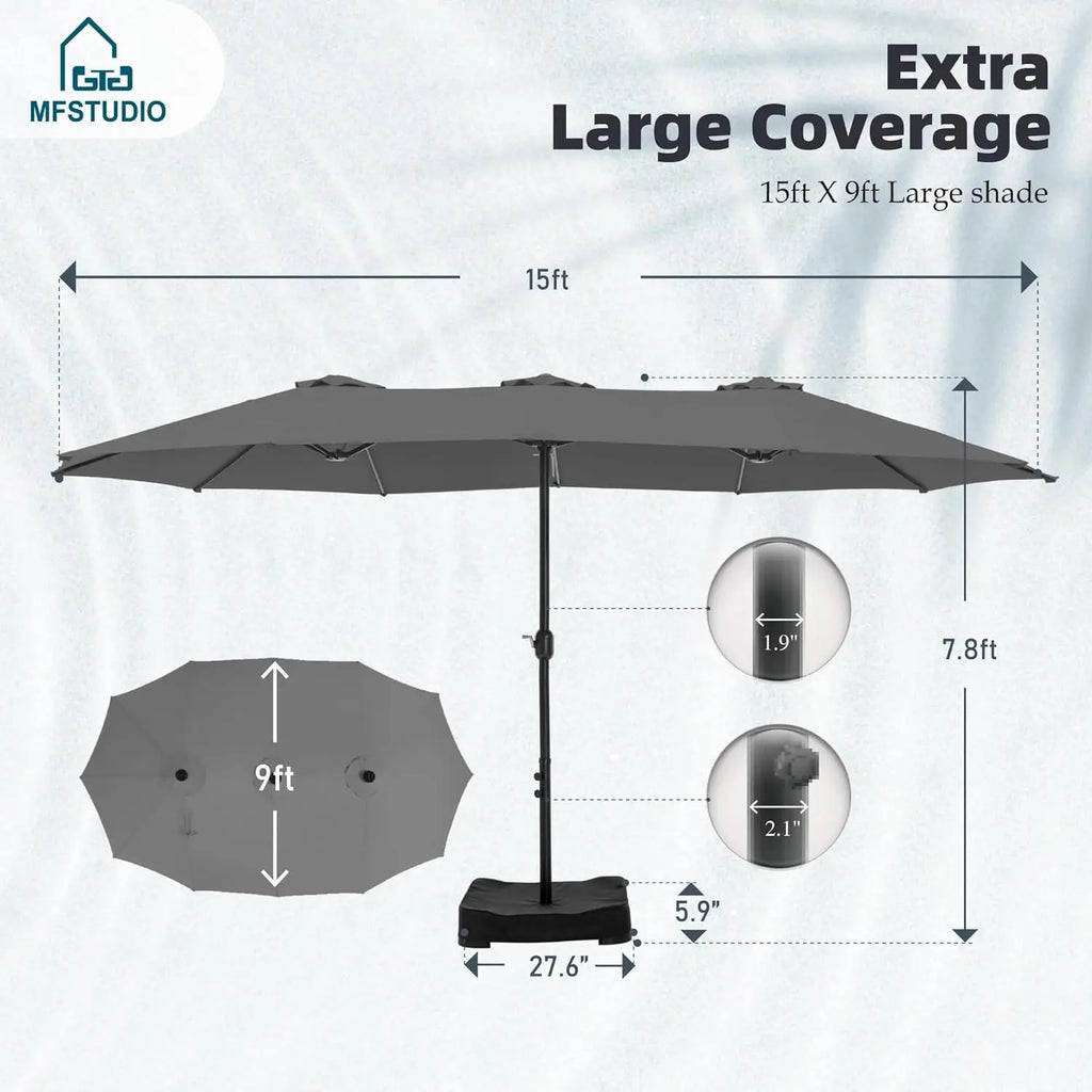 15ft Double Sided Patio Umbrella with Base Included,