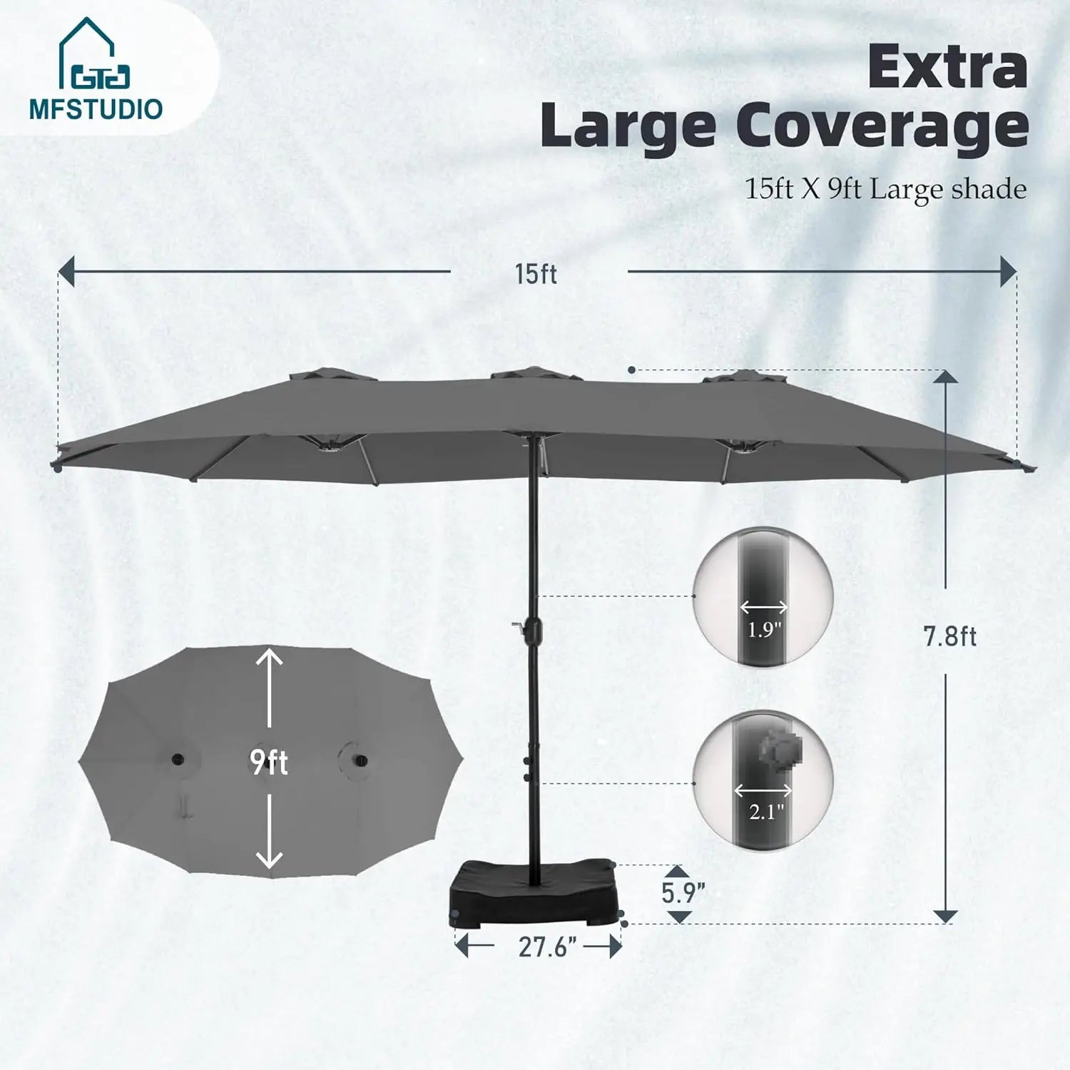 15ft Double Sided Patio Umbrella with Base Included,