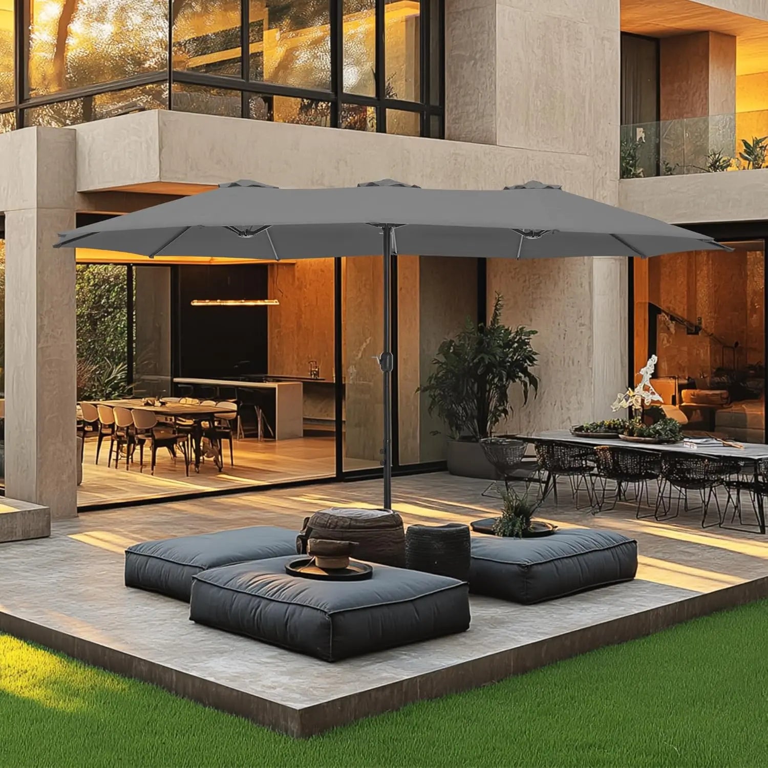 15ft Double Sided Patio Umbrella with Base Included,