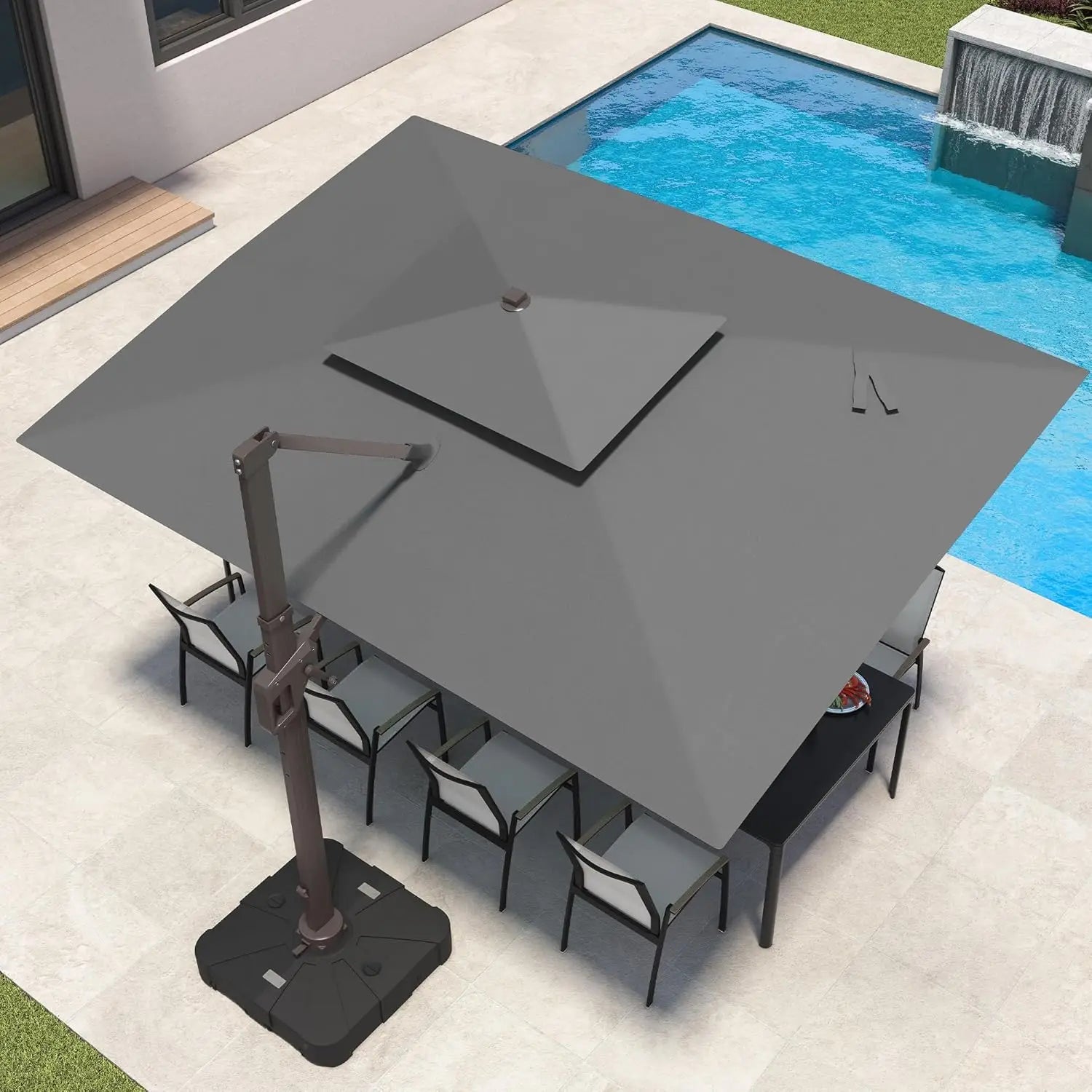 9x12 FT Offset  Patio Umbrella with LED Lights  Rectangle Aluminum