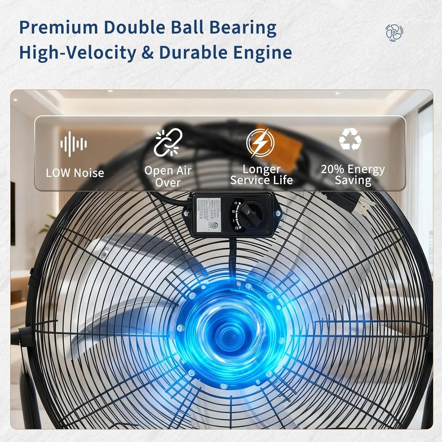12/20 Inch Floor Fan, 3 Speeds 4800 CFM High Velocity Heavy Duty Fan, 360° Adjustable Tilt,