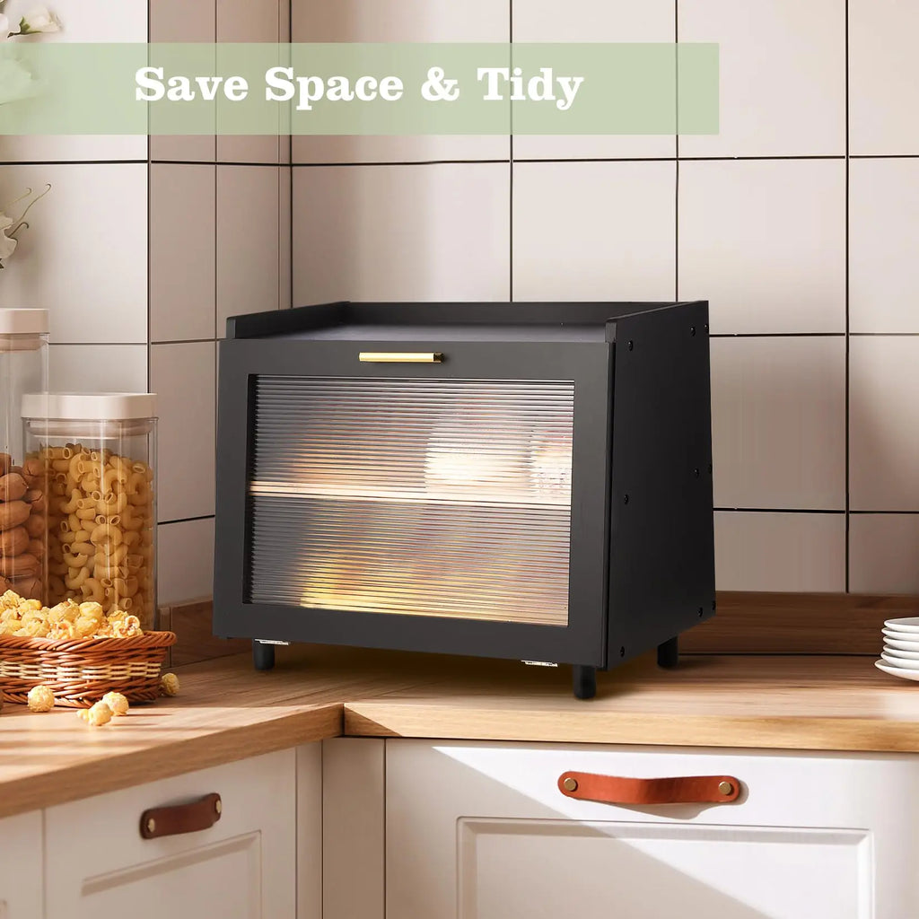 Double Layer Bamboo Bread Box for  Kitchen Counter Storage