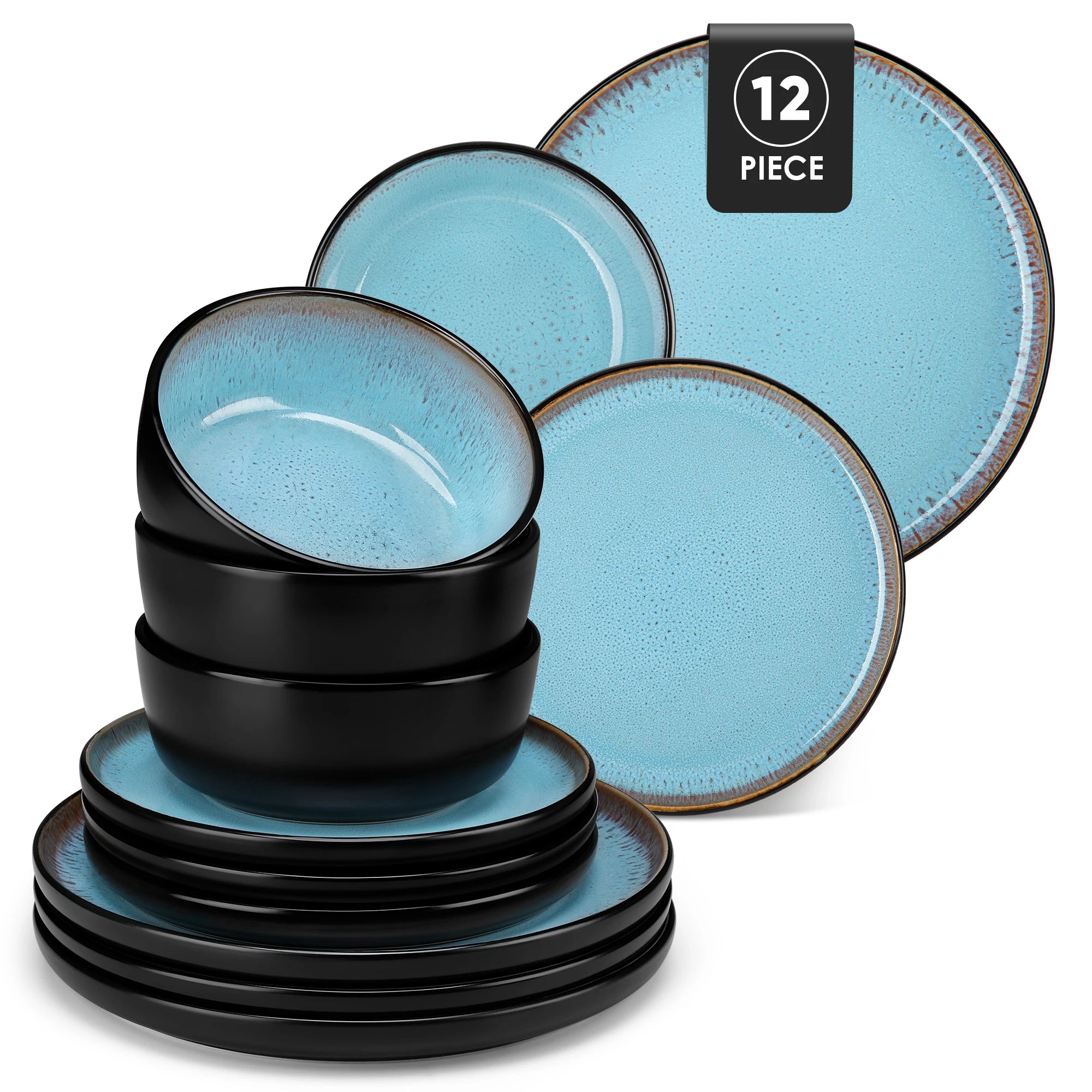 12/16 Piece Ceramic Dinnerware Set Stoneware Plats Set with 4/6 pcs Dinner Plate/Dessert/Bowl/Soup
