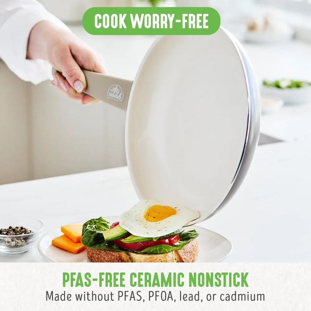 16 Piece  PFAS Ceramic Nonstick Cookware Set, Soft-Grip Dishwasher & Oven Safe