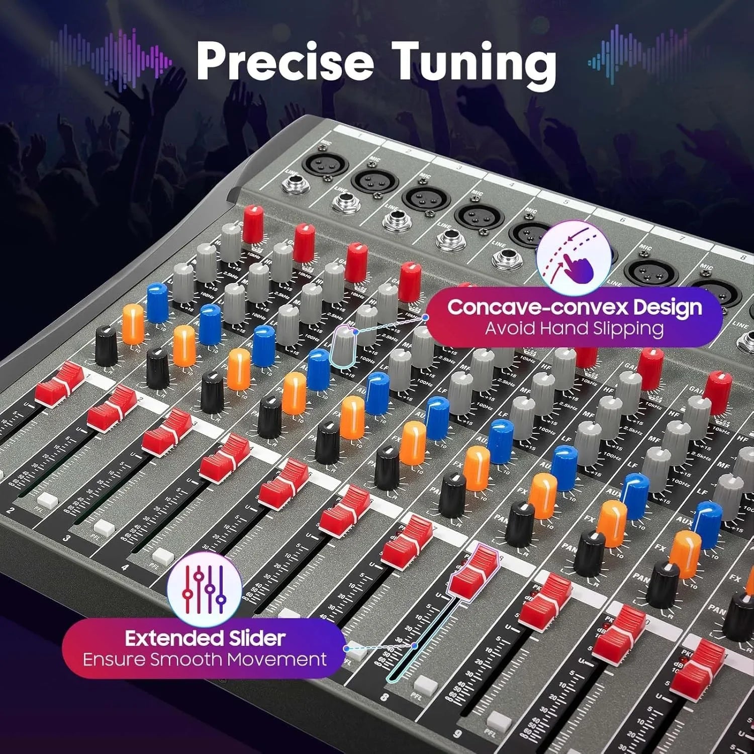 12-channel  DJ audio mixer with  USB  Bluetooth input, 48V, Phantom Power, for recording and podcasting