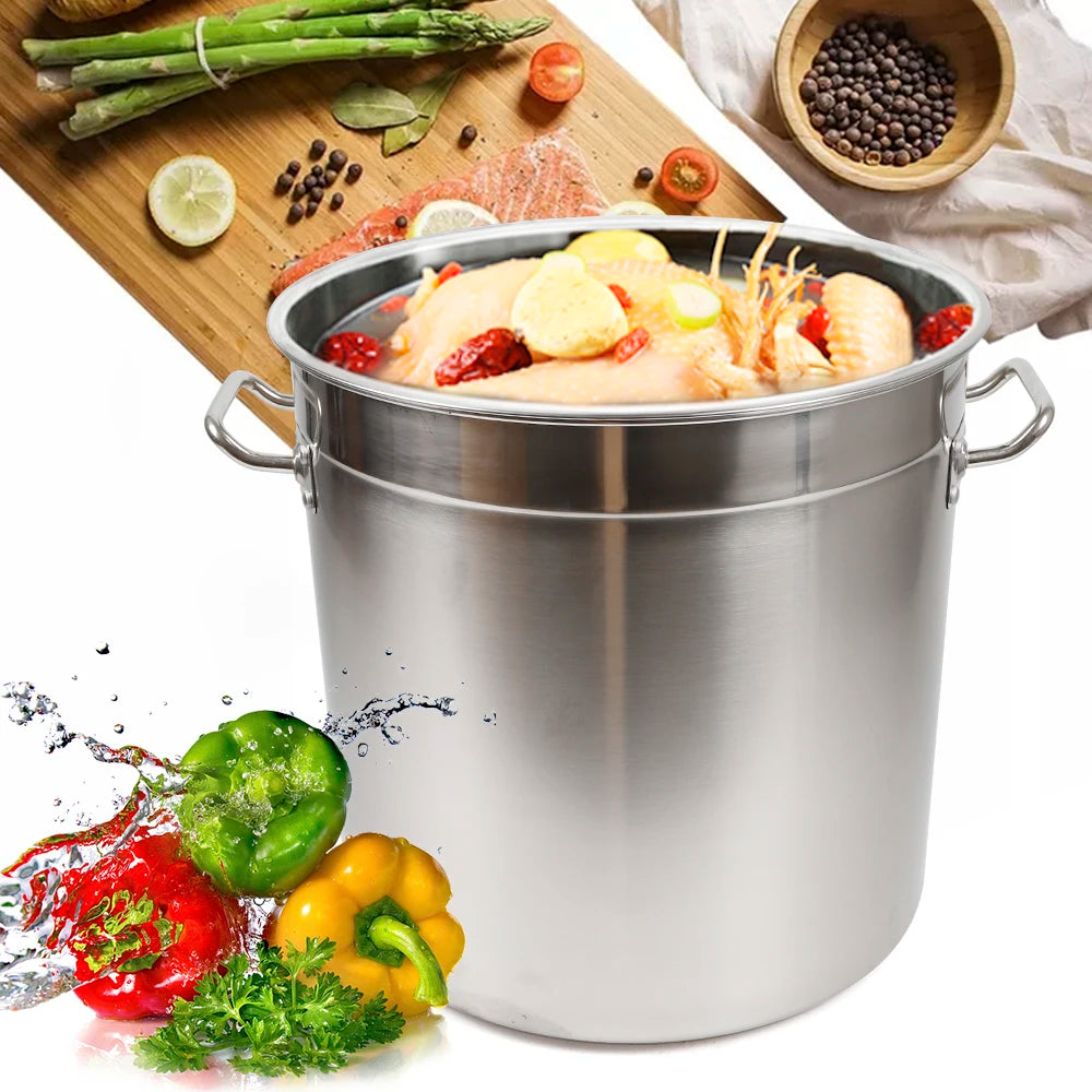 35L  Large Capacity Stainless Steel Cooking Pot for Soup with Lid Handle