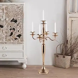 4Pcs 5 Arm Gold Candelabra  Metal Candlestick Holder(28 Inch Tall)